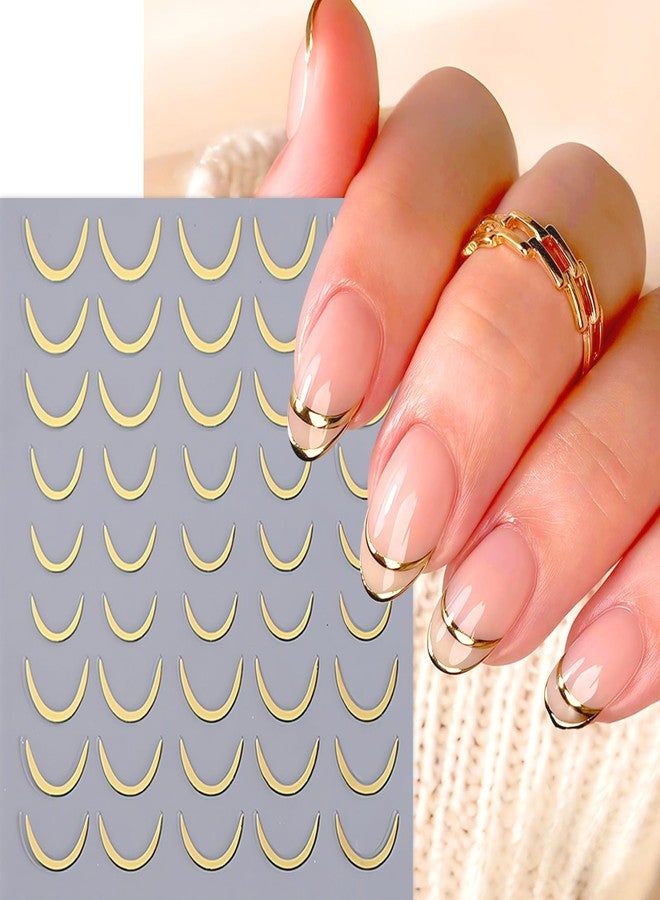 SHUXILIN 6 Sheets French Stripe Line Nail Stickers Metallic Stripe Lines 3D Self-Adhesive Nail Decals Gold Silver Curve Stripes Wave Nail Design Luxury French Tip Manicure Art Supplies for Women Nail Decor - Image 2